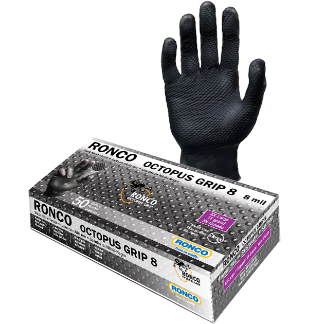 Ronco Octopus Grip 6mil Nitrile Black Examination Glove Powder Free 6 Mil.