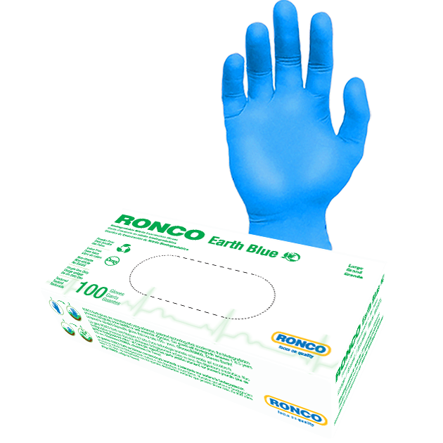 Ronco Earth Nitrile Blue Exam Glove 3.5 Mil. Large 100 X 10